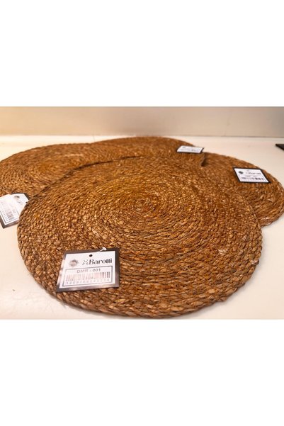 BAROTTİ Natural Wicker Jute Plate Set of 4 American Service Plate 31 cm Diameter Plate Set of 4