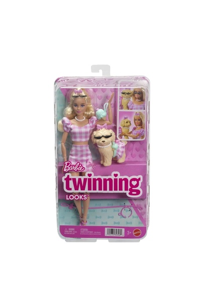 mattel Set Barbie Twinning Looks Păpușă Barbie blondă și cățeluș cu accesorii