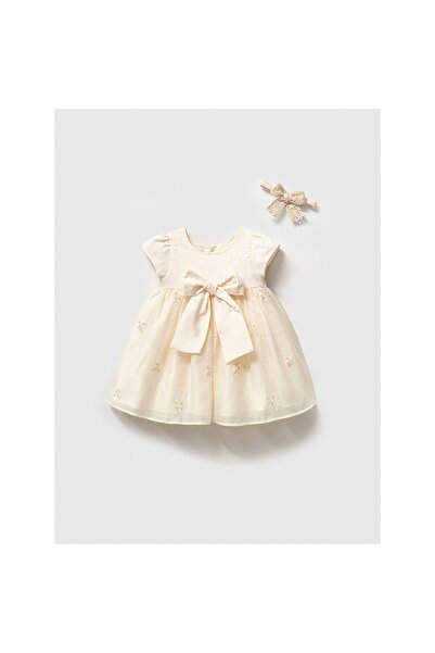 limebabies Baby Girl Ribbon Detailed 9-12-18-24 Months Sequin Embroidered Dress