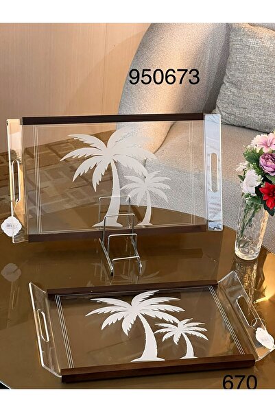 Louvre Acrylic tray set with wooden edges