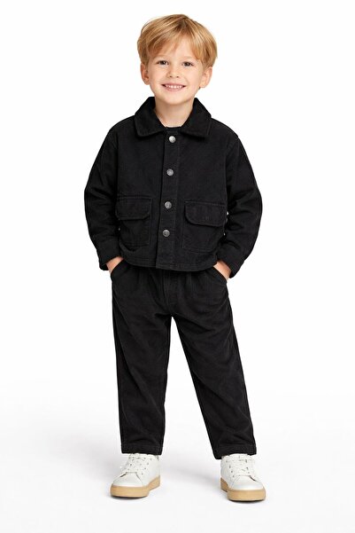 Yalçınoğlu Kids Set de pantaloni și jachetă din catifea pentru băieți cu vârs...