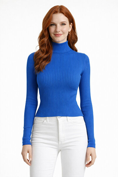 Neden Tekstil Striped Long Sleeve Half Turtleneck Ribbed Sweater