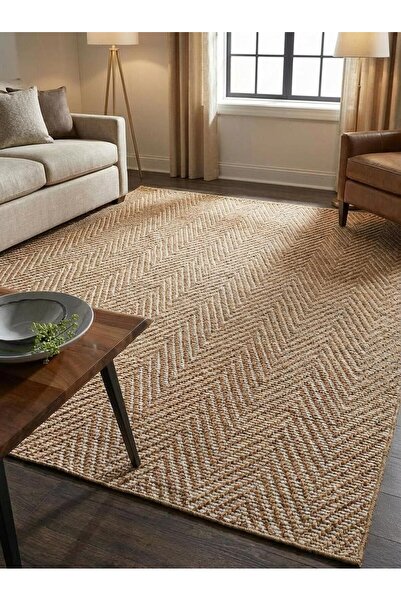 Homz 0408 Krem Balık Sırtı Hasır Dokuma Jüt Tabanlı Kaymaz Sisal Yıkanabilir ...