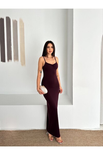 chize Elegant Thin Strap Long Dress with Ruffle Detail