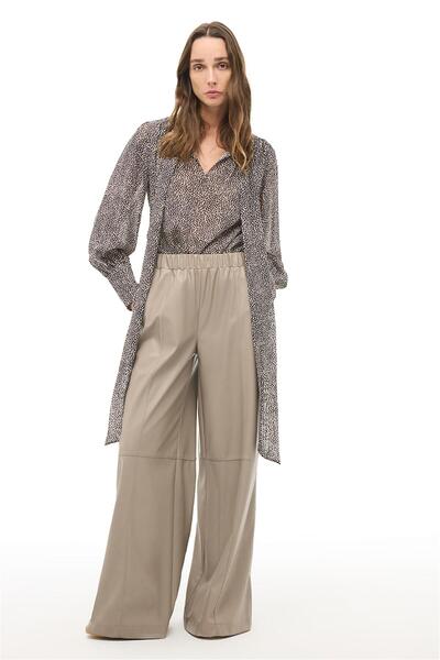 Perspective Gri Yüksek Bel Geniş Paça Pantolon