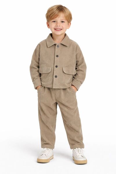 Yalçınoğlu Kids 4-12 Years Old Boys' Corduroy Jacket and Pants Set for Holida...