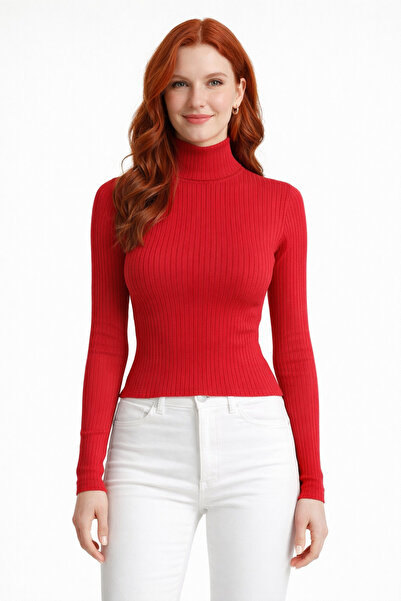 Neden Tekstil Striped Long Sleeve Half Turtleneck Ribbed Sweater