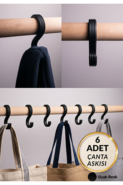 BRE HOME 6’lı Paket Çok Amaçlı Dolap İçi Çanta Askısı - Beyaz 3,5x7 cm