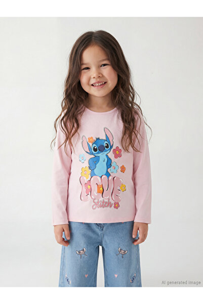 LC Waikiki Peak Yeni Sezon Lilo & Stitch Baskılı Kız Çocuk Tişört