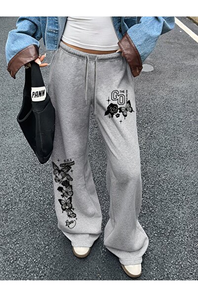 macklin Unisex Go Butterfly Printed Baggy Cut Wide Leg Sweatpants