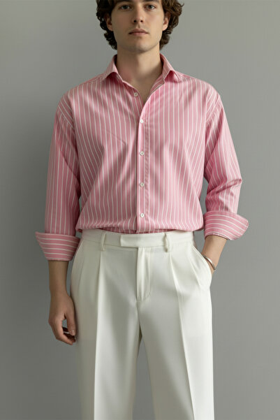 MENOFOURSWEAR Men's Old Money Oversize Striped Linen Shirt