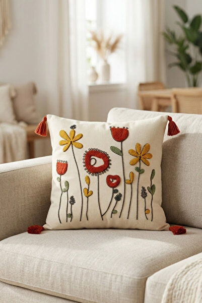 Valmia Home Husă de pernă decorativă cu ciucuri Buldan |   Țesătură naturală ...