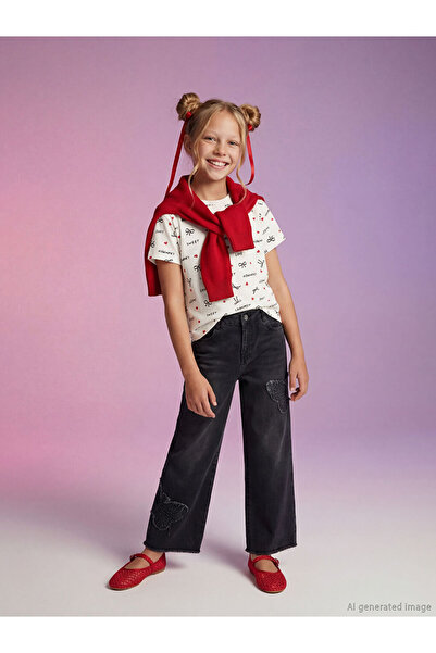 LC Waikiki Pantaloni din denim pentru fete cu picior larg, Sparkly Choices, d...