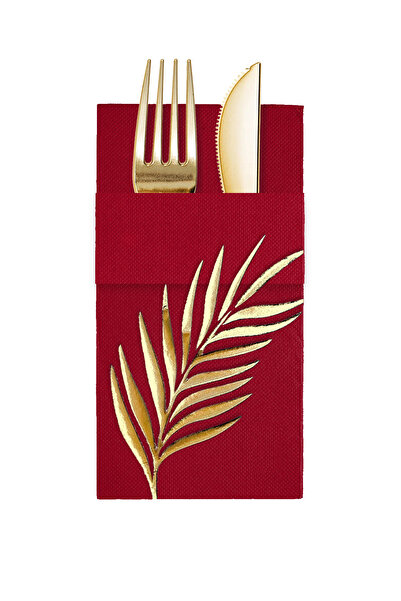 Story 40X40 cm Gold Foil Tropical Leaf Floral Patterned Burgundy Colored Pape...