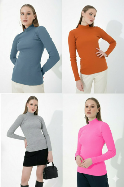Ventuno Giyim 4-Piece Advantage Set Women's Long Sleeve Half Turtleneck Bodysuit