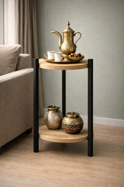 Turkish Home Two-tier round wooden table - black and brown