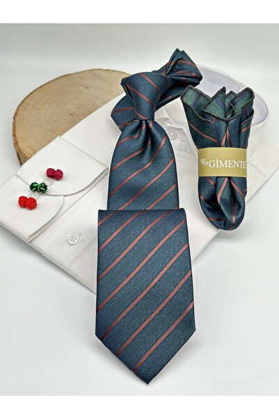 Gutiero Cravată clasică cu batistă verde cu dungi