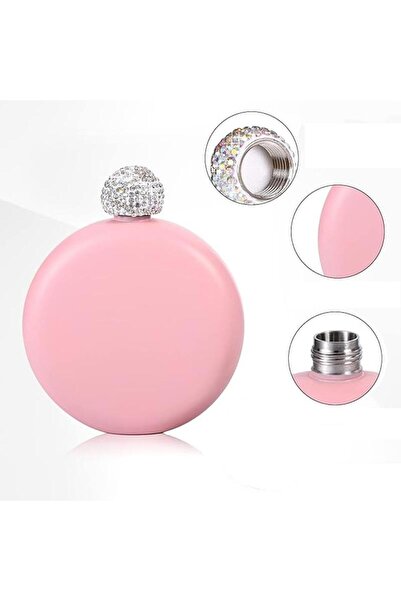 e-life shop Luxury Stone Embellished Pink Stainless Steel Flask 5 oz 150 ml C...