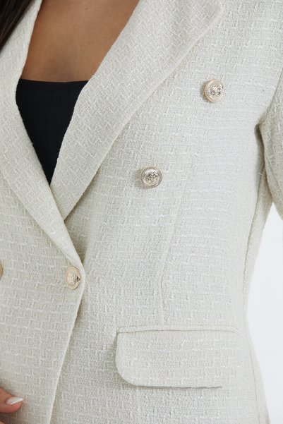 ceyniye Button Detailed Lined Ecru Tweed Jacket
