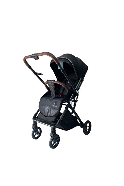 Baby shine بيبي شاين عربة طيارة للأطفال باتجاهين - A8 - أسود جلد لامع