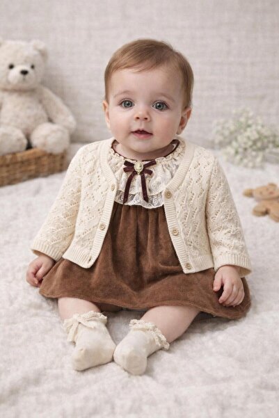 Noy Noy Kız Bebek 3lü Kadife Elbise Takım