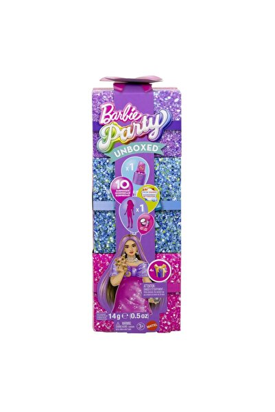 mattel Set de petrecere Barbie, dezvăluire fără cutie, păpușă Barbie mov cu 1...