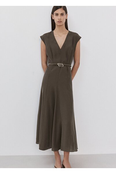 MANGO Woman Çift kemerli evaze elbise