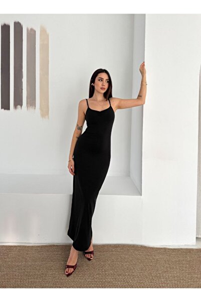 chize Elegant Thin Strap Long Dress with Ruffle Detail