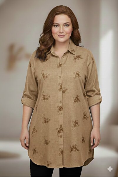 elma abone Plus Size Women's Linen Workwear Tunic Shirt