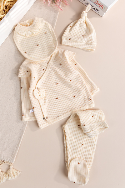 Babymod Floral Patterned 5-Piece Cotton Natural Baby Girl Hospital Release Ba...