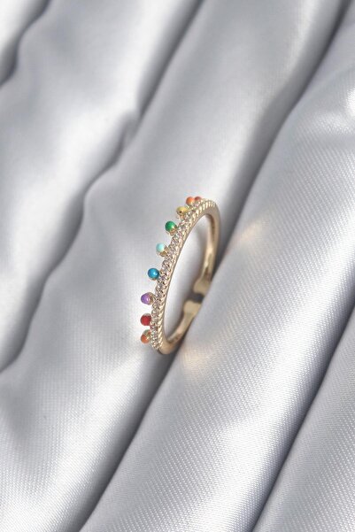 Inure Jewelry خاتم نسائي نحاسي ذهبي اللون مزين بحجر الزركون