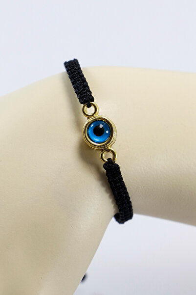 Ennea Art سوار أسود معدني ذهبي اللون مع زجاج مزدوج الجوانب وخرزة على شكل عين ...