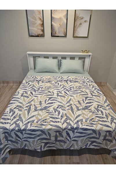 SERENART HOME Double Person Pique Set Blue Beige Leaf