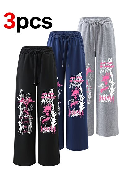 macklin Unisex Death Printed Baggy Cut Wide Leg Sweatpants