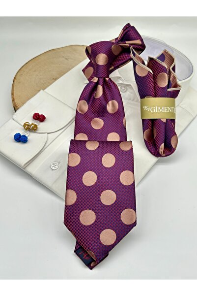 Gutiero Classic Tie with Burgundy Polka Dot Handkerchief