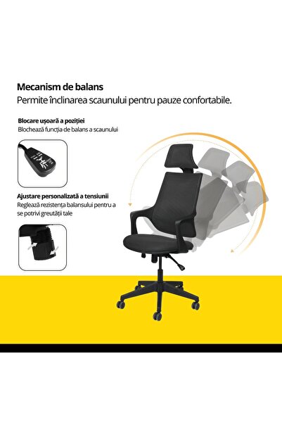KRONSIT Scaun ergonomic VERONA, suport lombar, mesh, reglaj tensiune, blocare 4 poziții, role silicon, 120kg