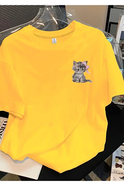 yombaa Μπλουζάκι με κοντό μανίκι, χαριτωμένο σχέδιο γάτας στο αριστερό μέρος ...