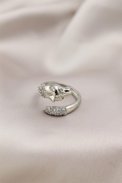 Inure Jewelry خاتم نسائي من حجر الزركون موديل النمر المعدني باللون الفضي