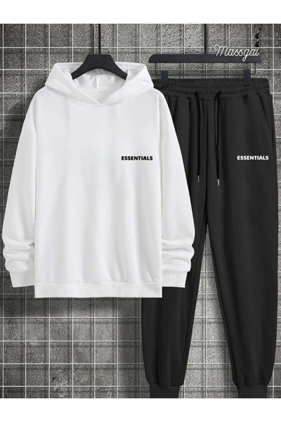 Massgai Unisex Essentials Design Printed Hooded Oversize Top and Bottom Set J...