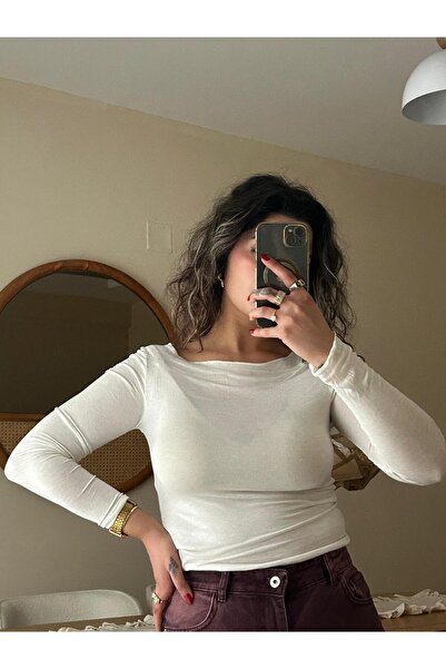 Store Kadın Transparan Kayık Yaka Bluz