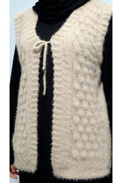 SAĞDIÇ anadolu yelek puf örgü detaylı triko yelek bağcıklı yumuşak dokulu şık...