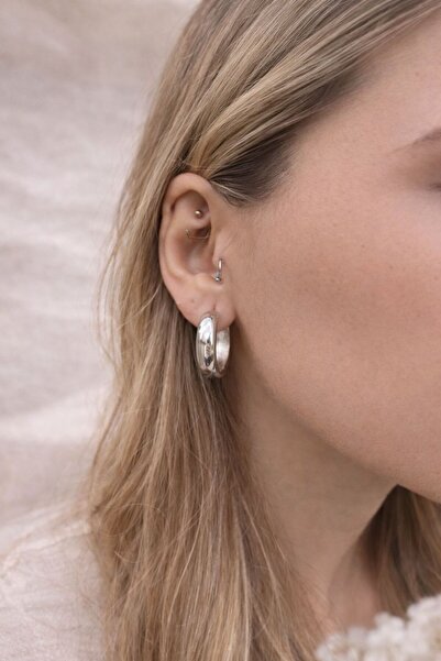 Glowy&Co. Silver Elegance Tarnish Resistant Steel Thick Hoop Earrings