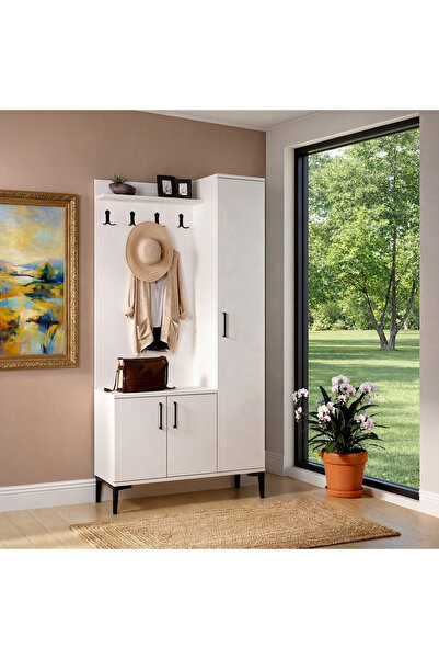 Kalender Dekor Pars Max Ayaklı Portmanto Vestiyer Ayakkabılık Beyaz