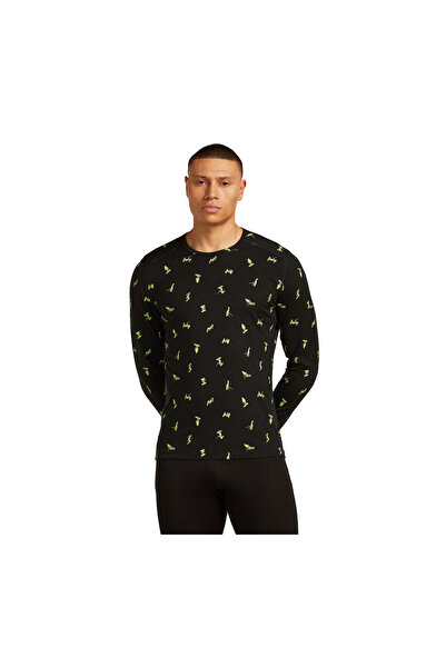 Icebreaker Bluză Barbati 200 Oasis Ls Crewe Snow Day Aop Black-Peridot-Aop