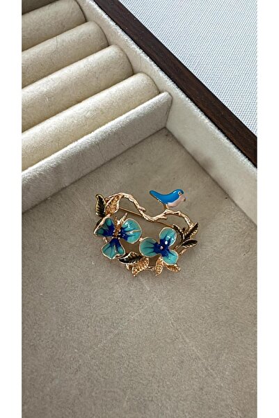 MeLunam Özel seri gold renk mavi renkli dalda kuş ve mavi mineli orkide detay...