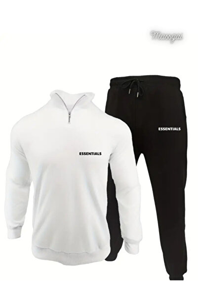 Massgai Unisex Essentials Design Printed Half Zipper Top and Bottom Set Jogge...