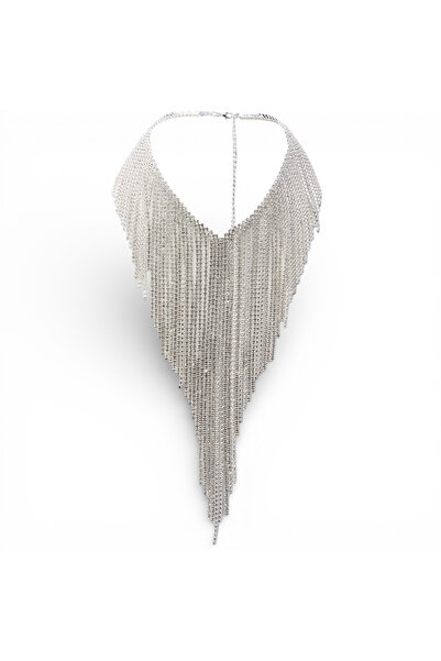 neslyaccessories Silver sparkle stream waterway large statement necklace