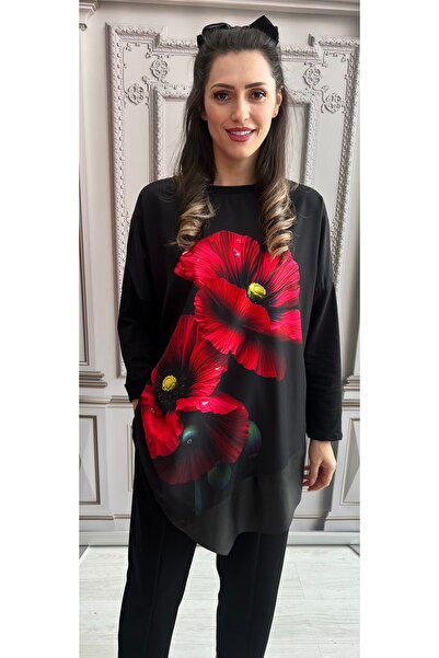 OnlyForYou Oversized cotton blouse/t-shirt with 3D floral print