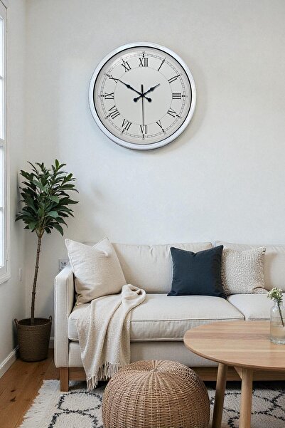 Lunaev ساعة حائط معدنية بيضاء بتصميم ريترو مقاس 40 سم