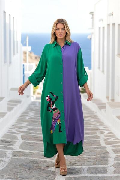 MODANI SEÇ Green Purple Embellished Skirt Women's Figure Embroidered Long Shi...